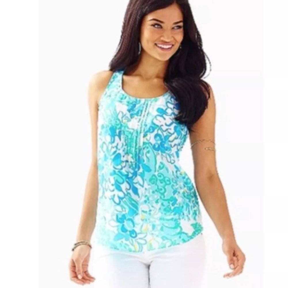 NWOT Lilly Pulitzer XS Dahlia SILK Blouse Top in Resort White "In a Pinch" $118